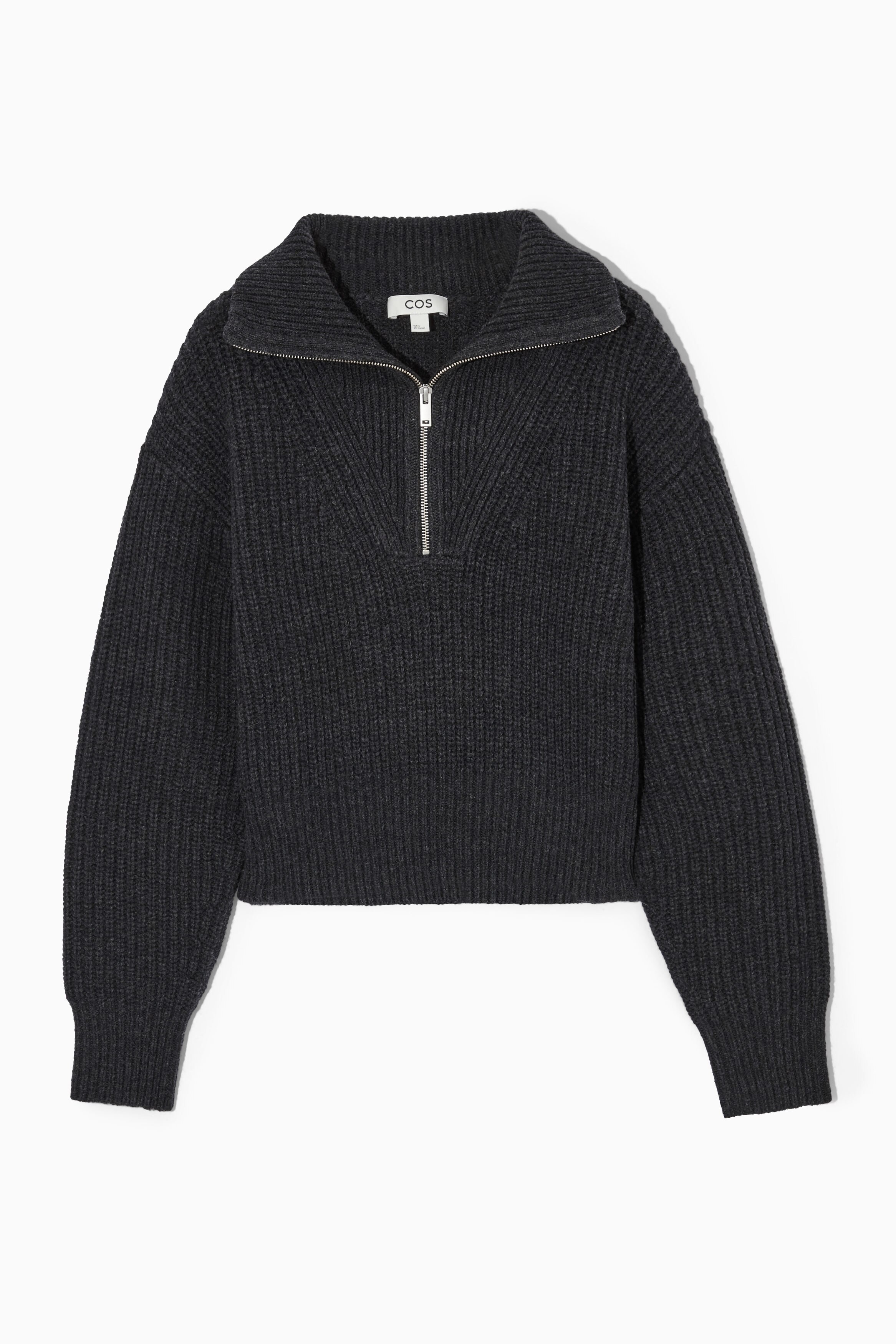 HALF-ZIP MOCK-NECK WOOL SWEATER - DARK GRAY MÉLANGE | COS US
