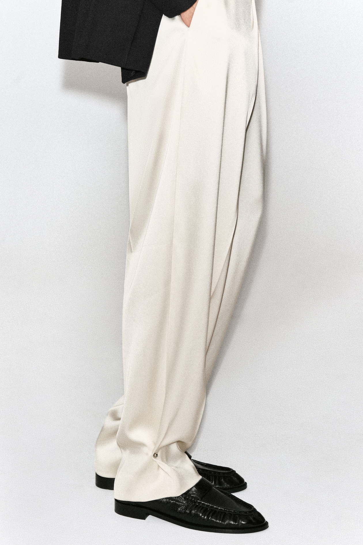TAILORED MATTE-SATIN BARREL-LEG PANTS — OYSTER