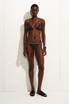 CONTRAST-TRIMMED TIE-SIDE BIKINI BRIEFS — BROWN / TERRACOTTA 2