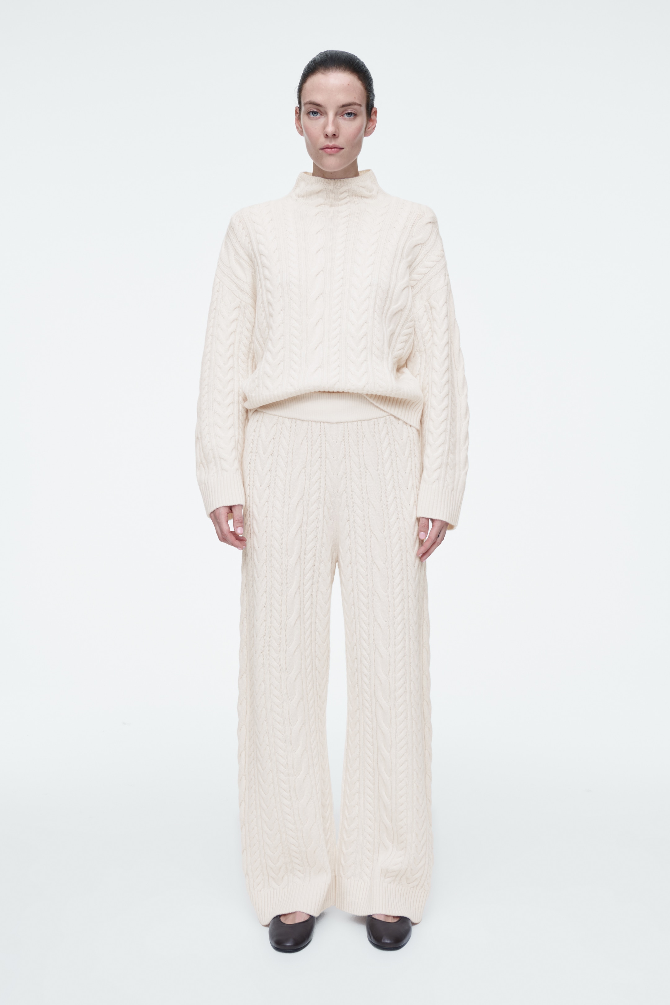 View larger image: CABLE-KNIT WOOL TROUSERS - IVORY - Ladies | H&M GB 1