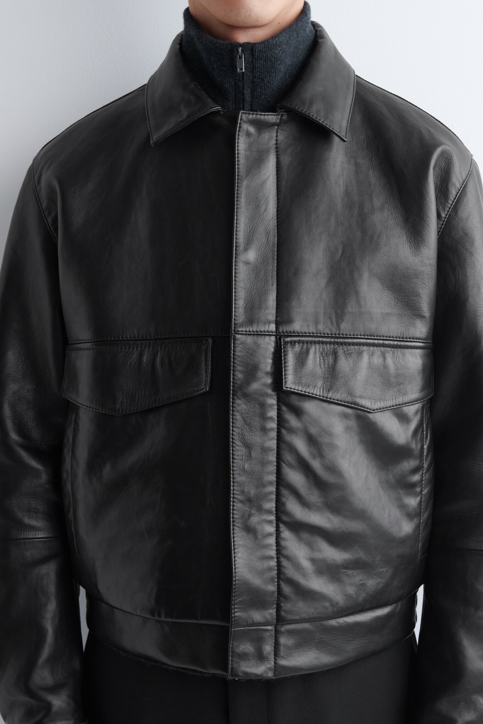 LEATHER BLOUSON JACKET - BLACK - 7