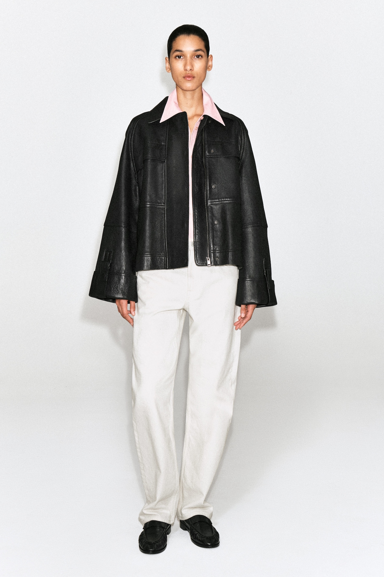 LEATHER WORKWEAR JACKET — BLACK