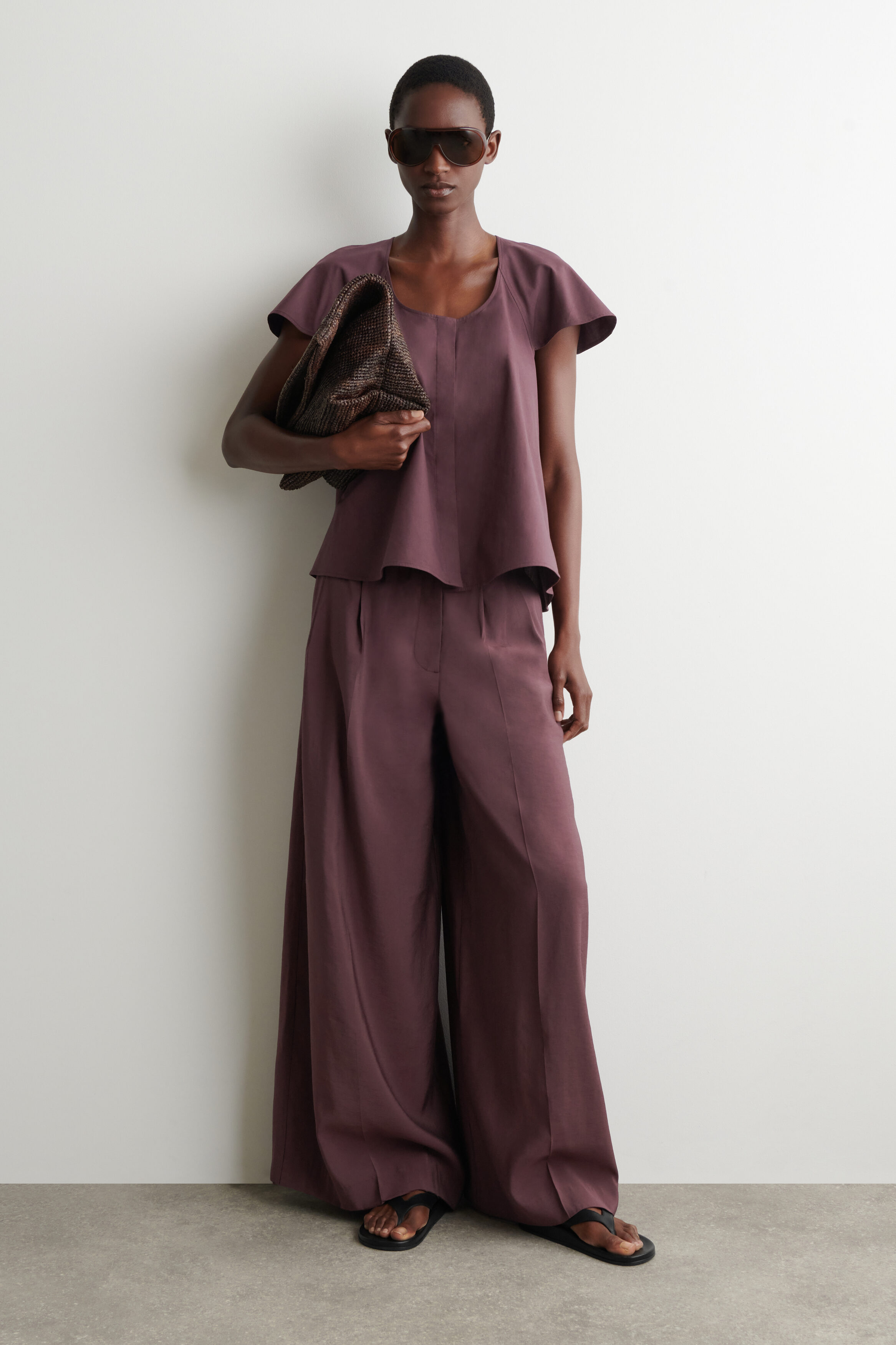 Pleated Modal Wide-Leg Trousers