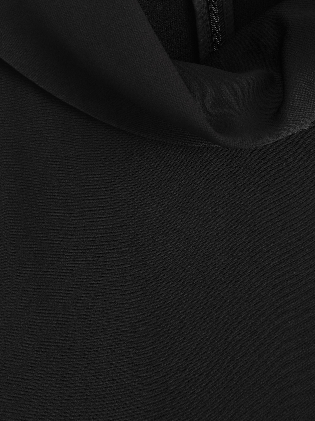 COWL-NECK CREPE MIDI DRESS — BLACK