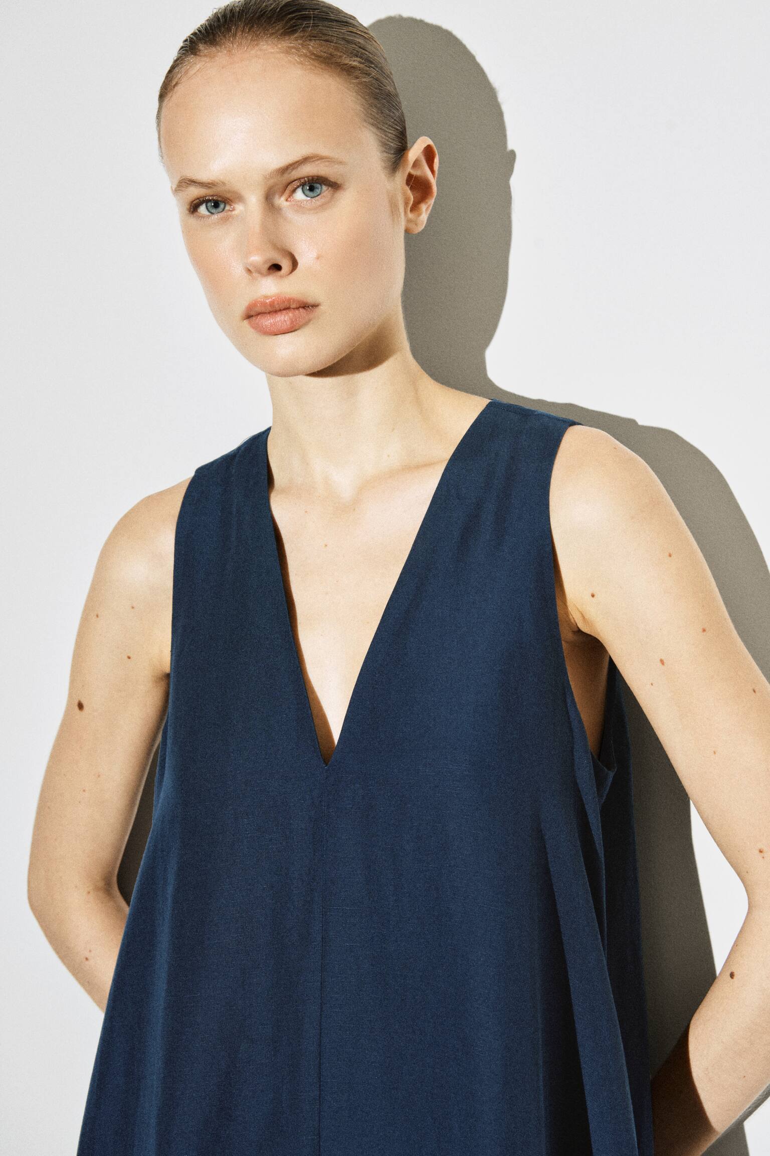 A-lijn maxi-jurk van linnenmix - MARINEBLAUW - 3