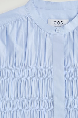 RUCHED COTTON BLOUSE — BLUE 7