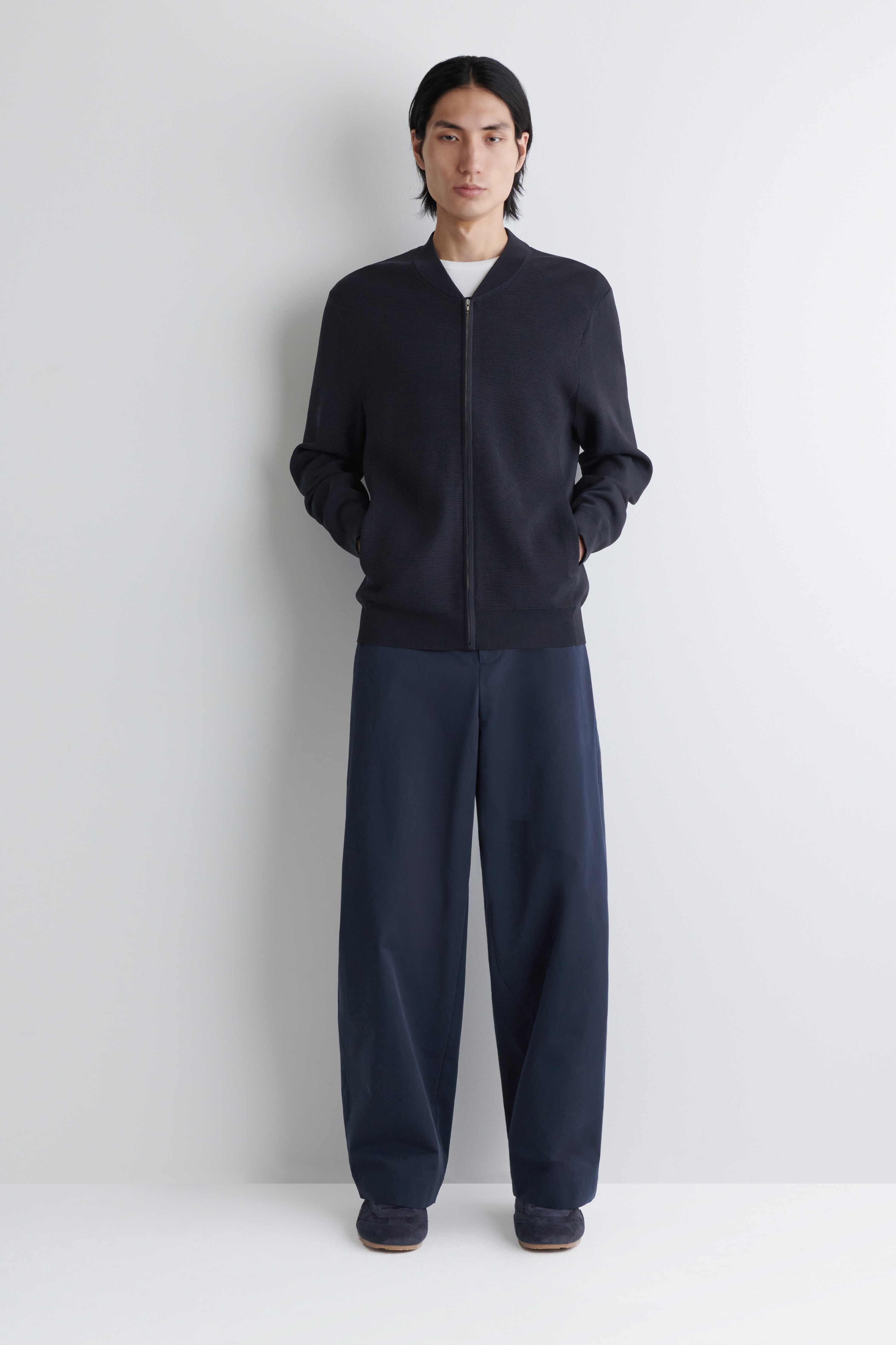 BOMBER IN MAGLIA TESTURIZZATA - BLU NAVY/BEIGE SCURO