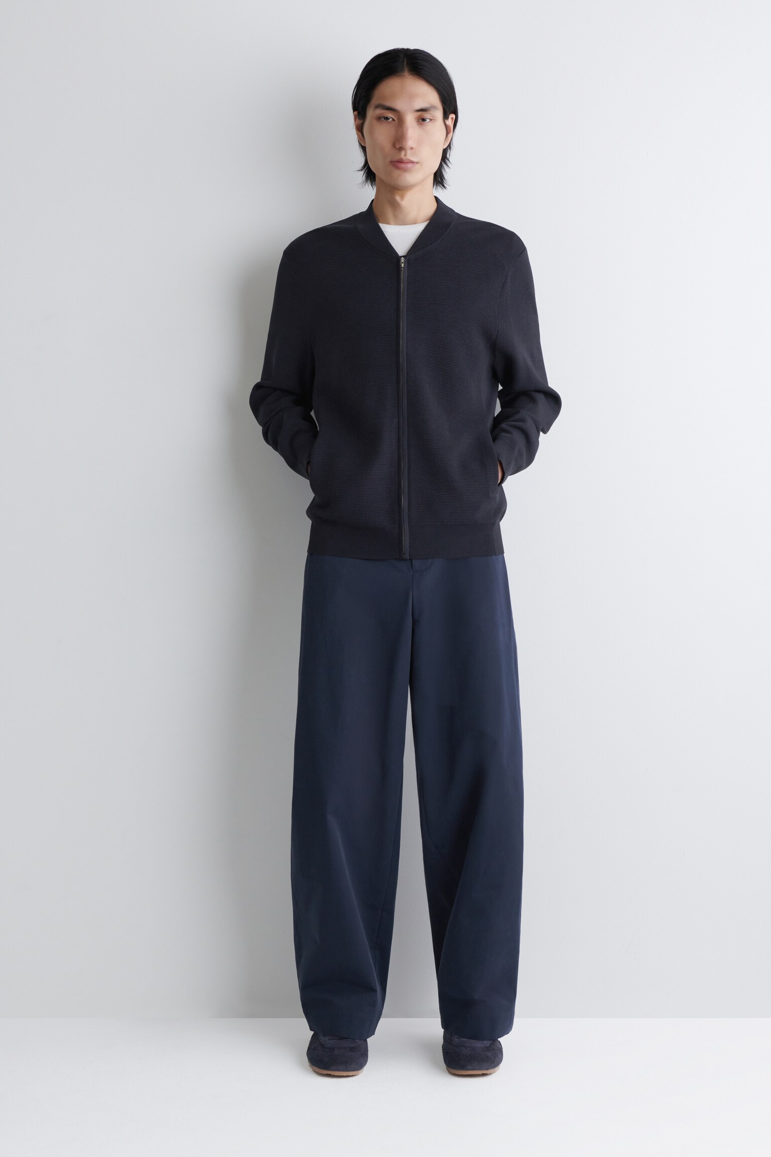 BLOUSON EN MAILLE TEXTURÉE - BLEU MARINE/CHAMPIGNON