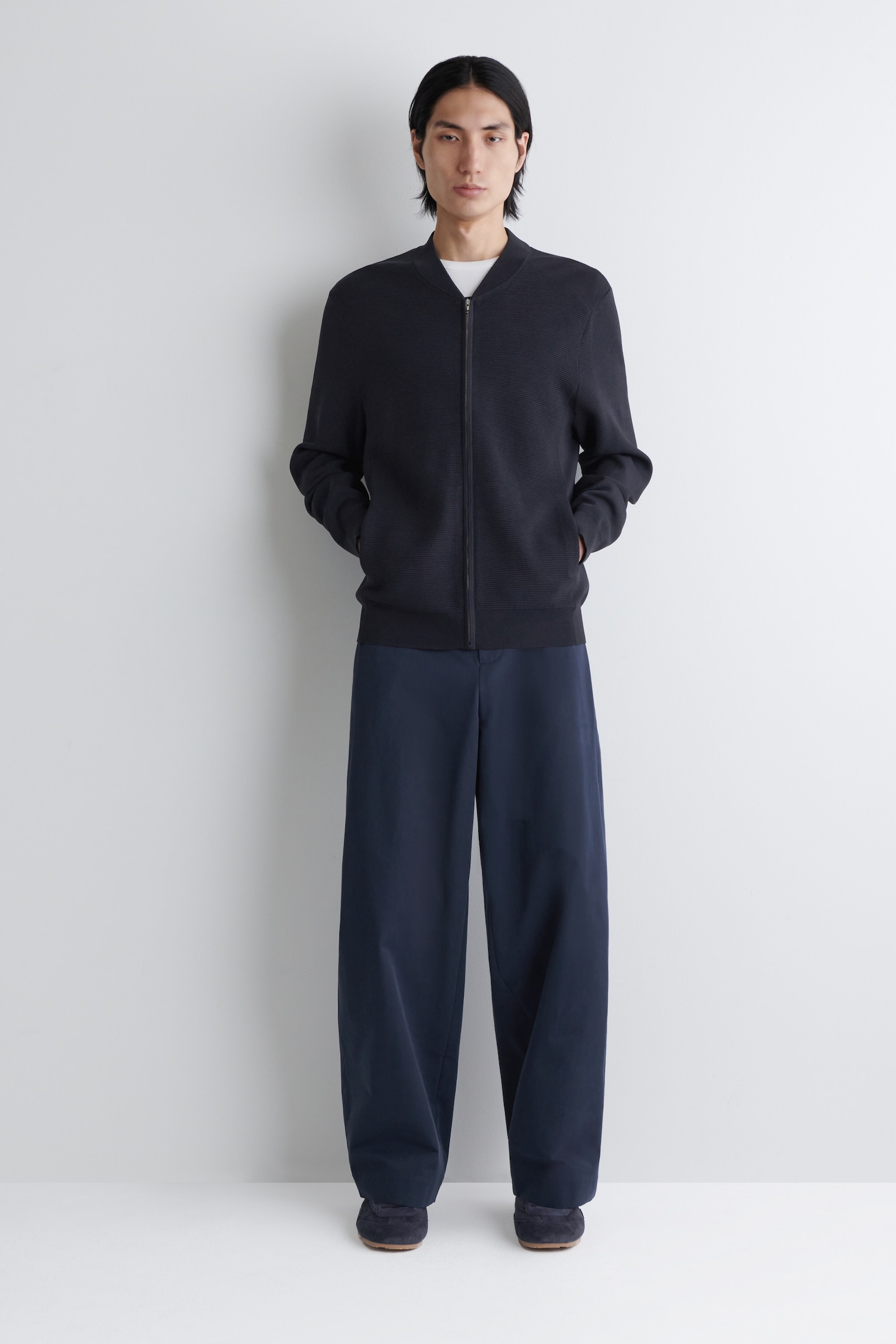 BLOUSON EN MAILLE TEXTURÉE - BLEU MARINE - 6