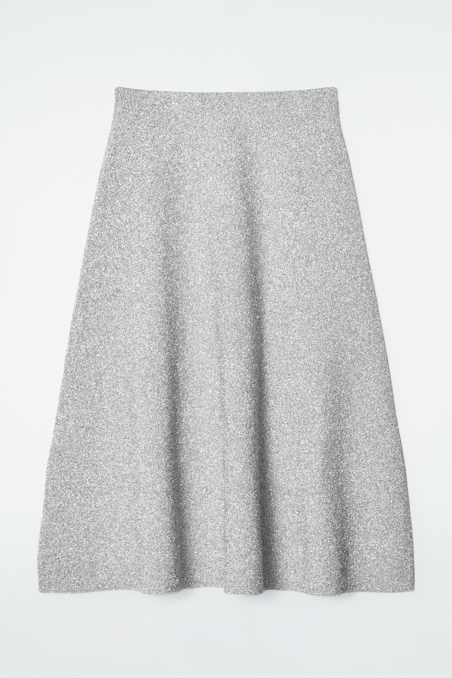 SPARKLY MERINO WOOL MIDI SKIRT - SILVER