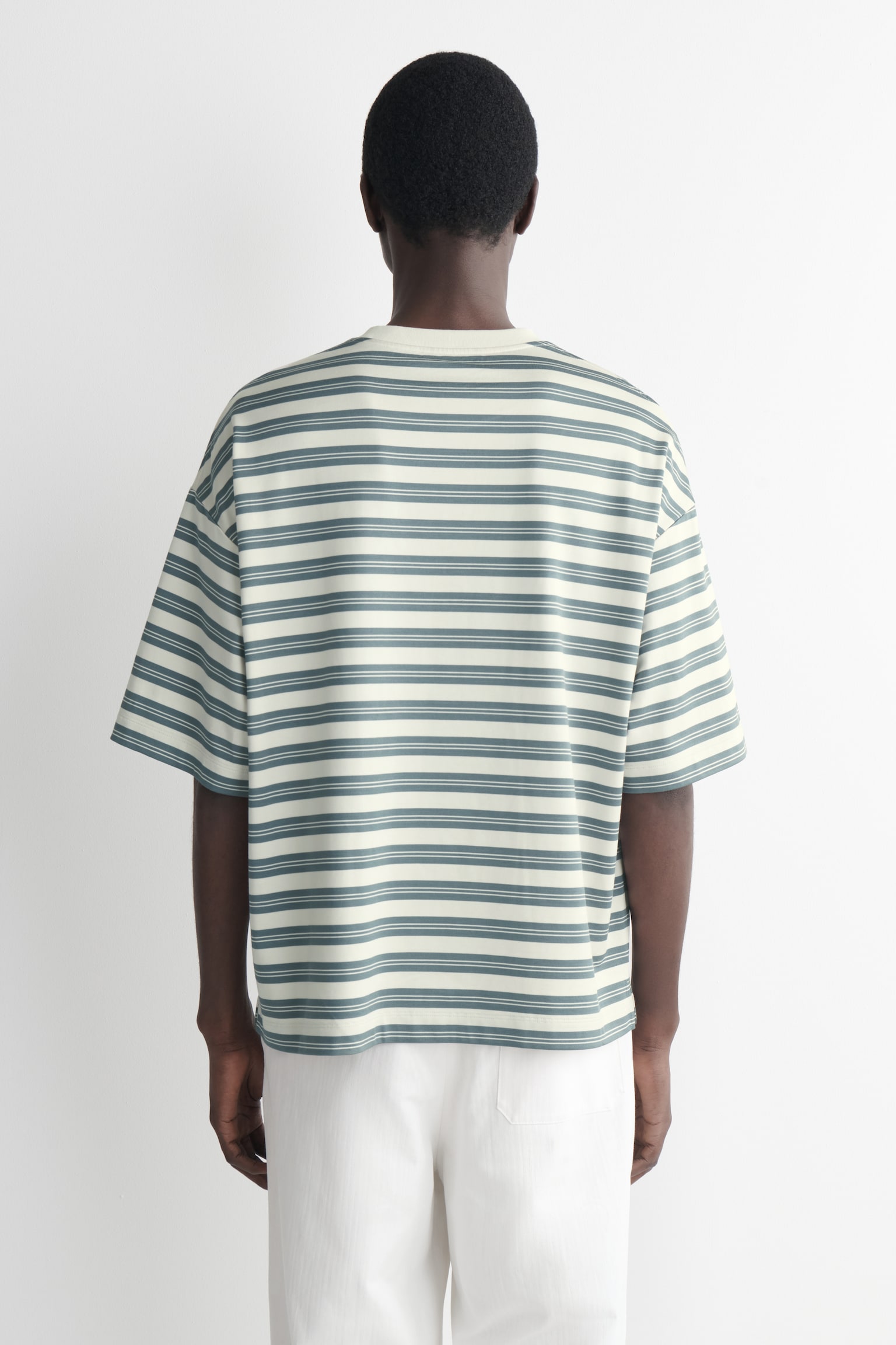 ОВЪРСАЙЗ ПАМУЧНА ТЕНИСКА НА РАЙЕ - СИНЬО / КРЕМОВО / РАЙЕ - 4