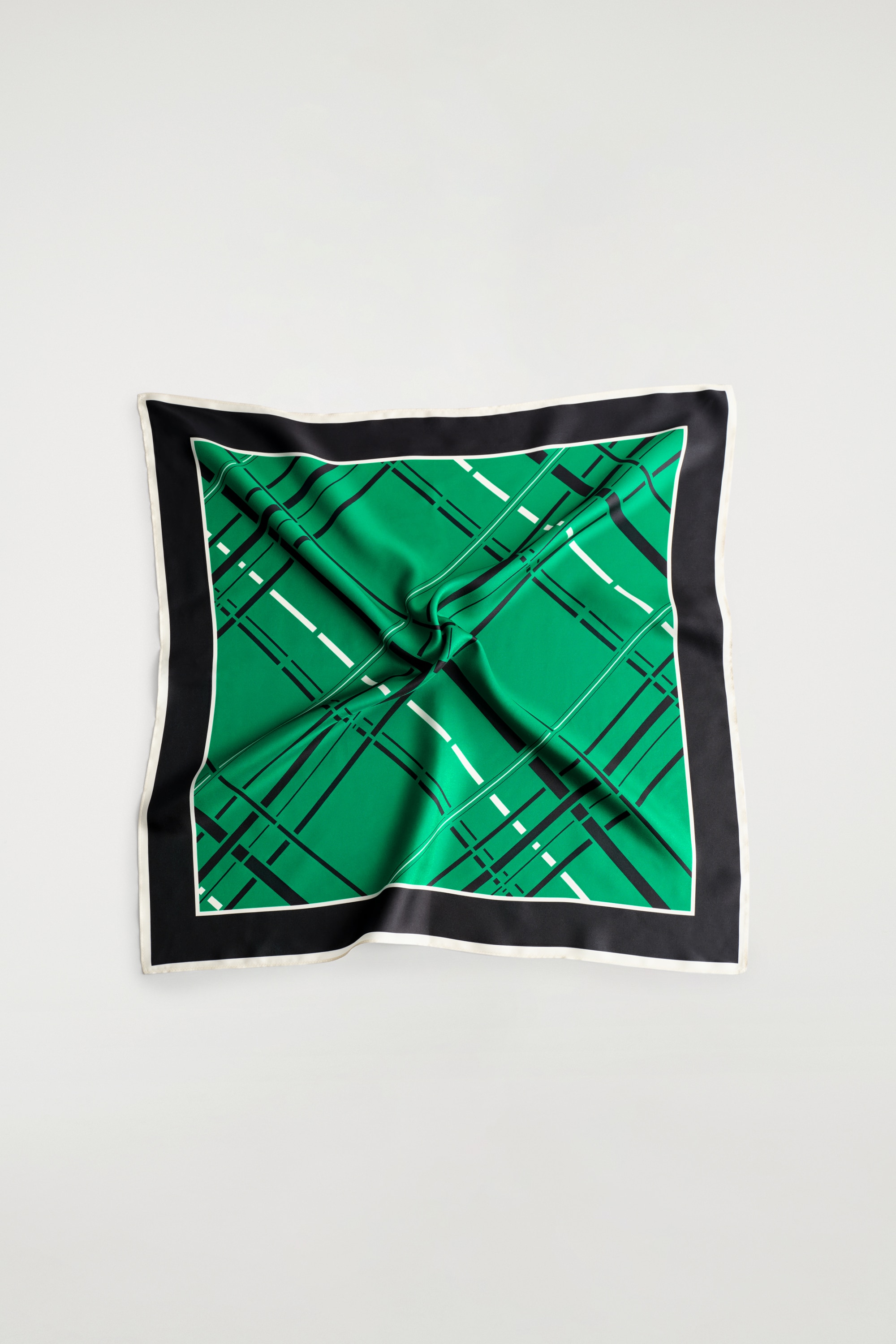 CHECKED SILK SCARF - GREEN / BLACK / CHECKED