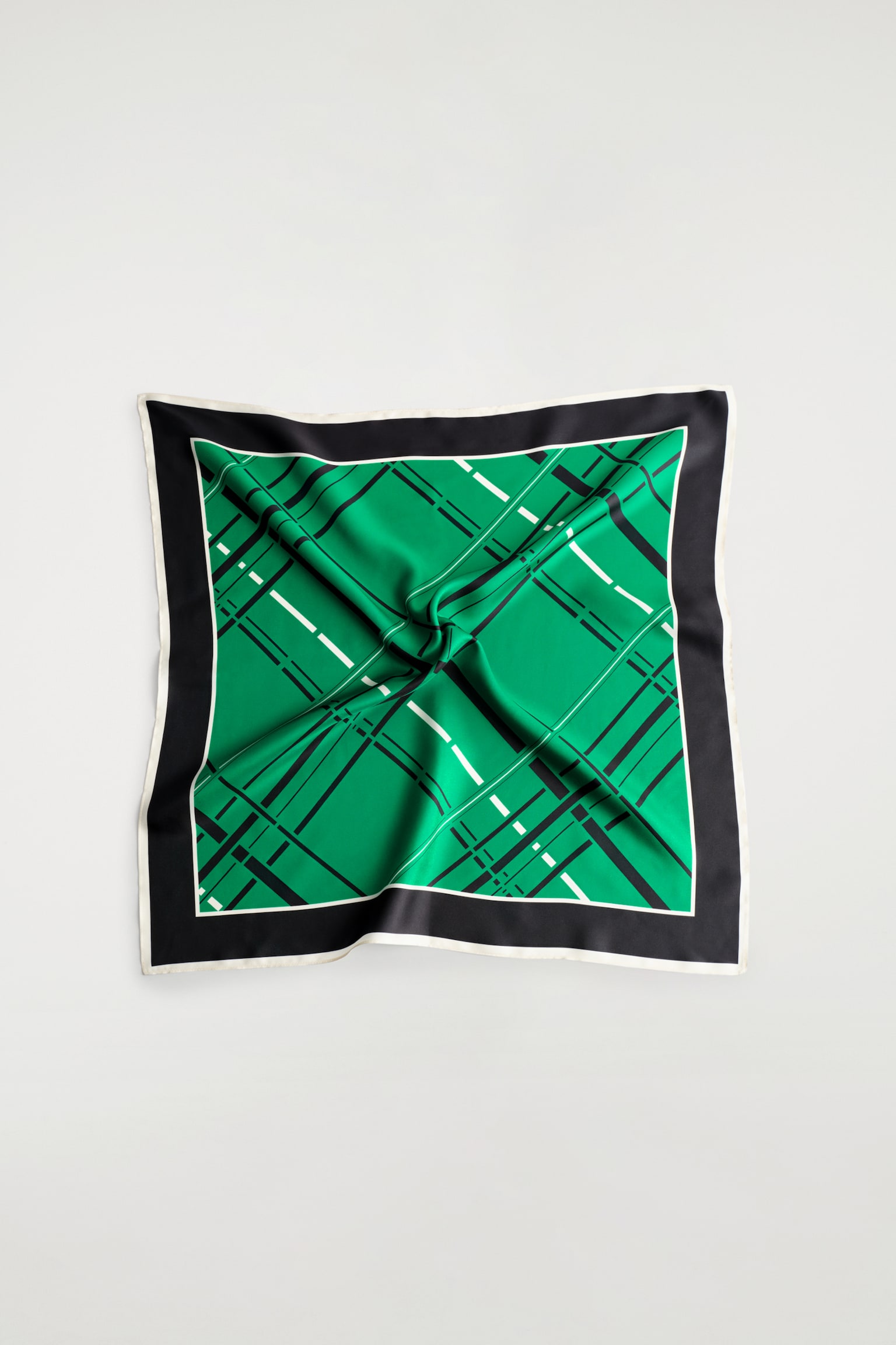 CHECKED SILK SCARF - GREEN / BLACK / CHECKED - 2
