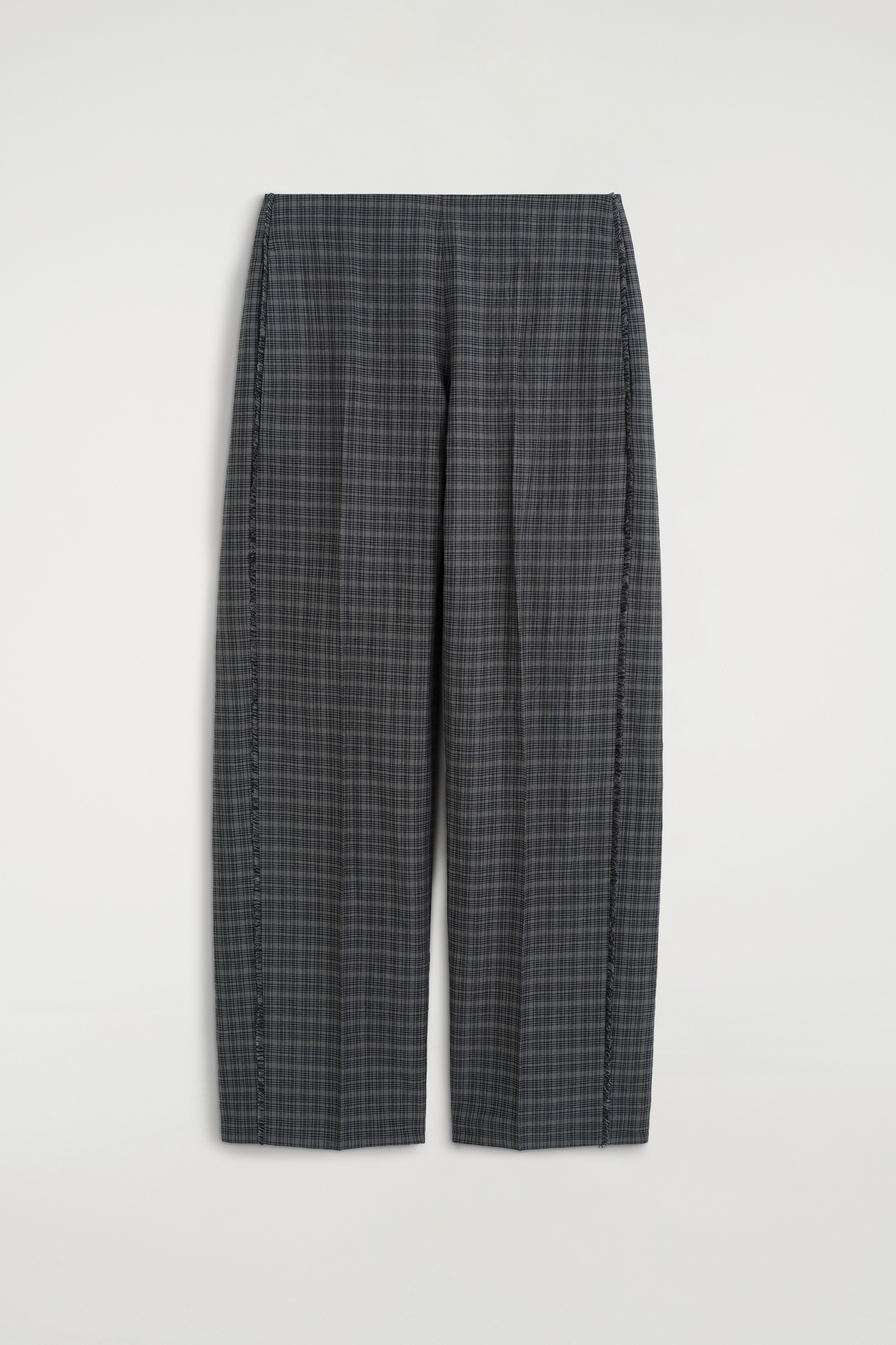 FRINGED CHECKED LINEN-COTTON TROUSERS - GREY / BROWN / CHECKED