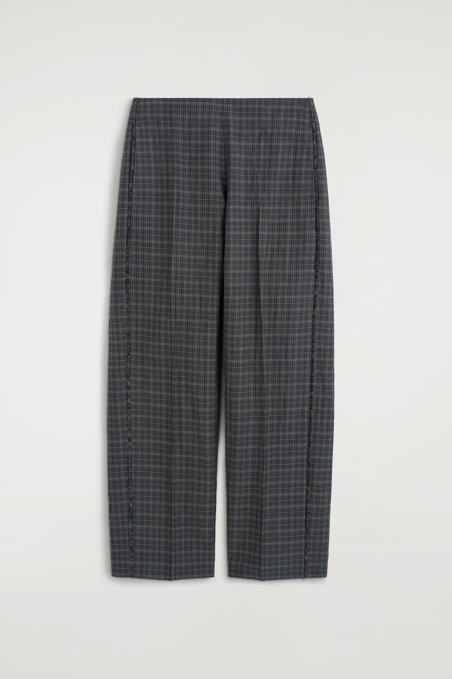 FRINGED CHECKED LINEN-COTTON TROUSERS - אפור / חום / משובץ - 1