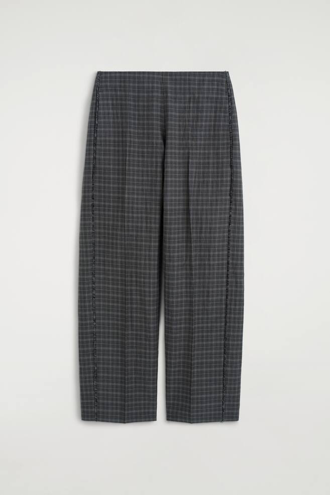 FRINGED CHECKED LINEN-COTTON TROUSERS - GREY / BROWN / CHECKED - 1