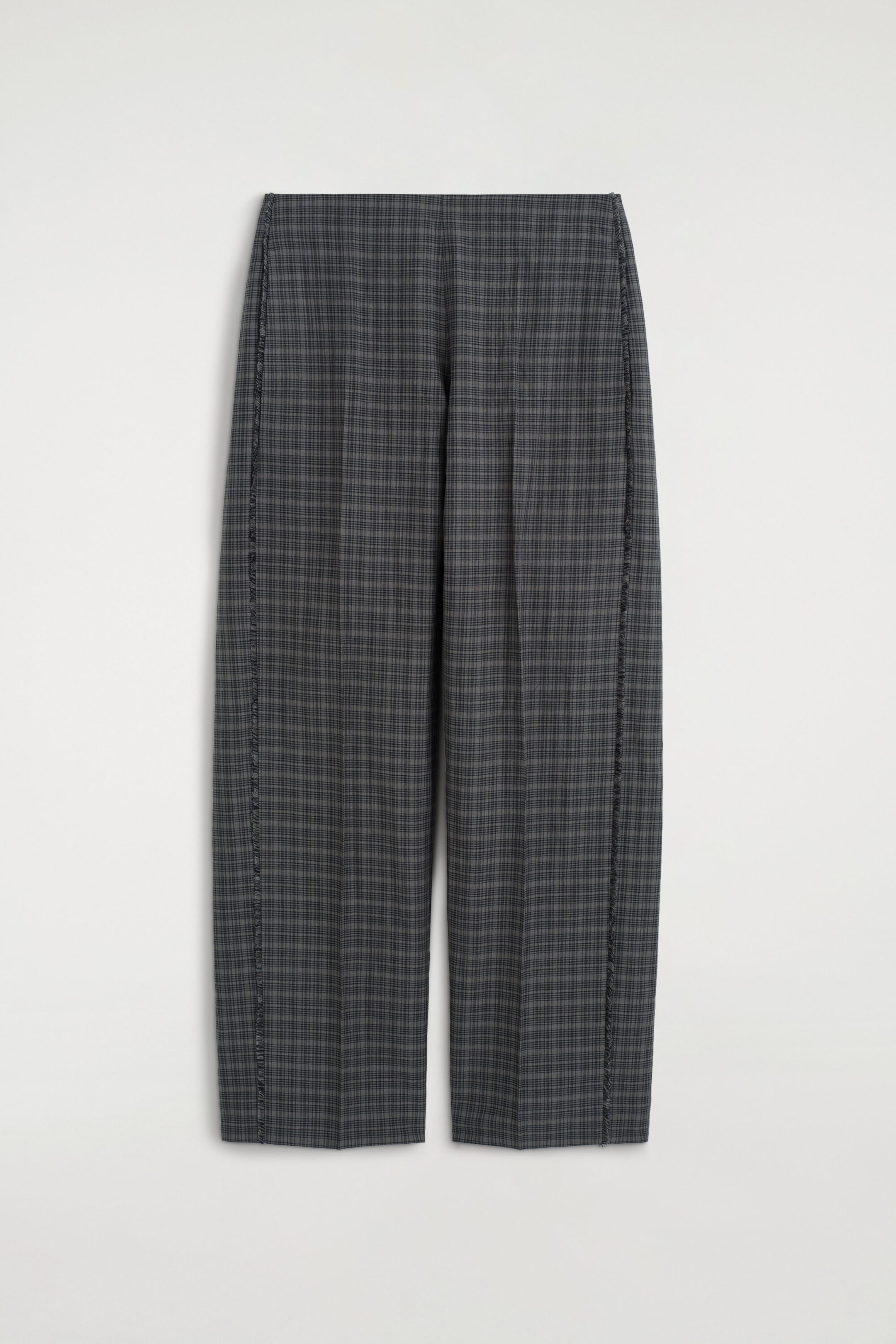 FRINGED CHECKED LINEN-COTTON TROUSERS