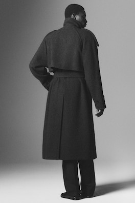 DOUBLE-FACED WOOL-BLEND HERRINGBONE COAT — DARK BROWN 13