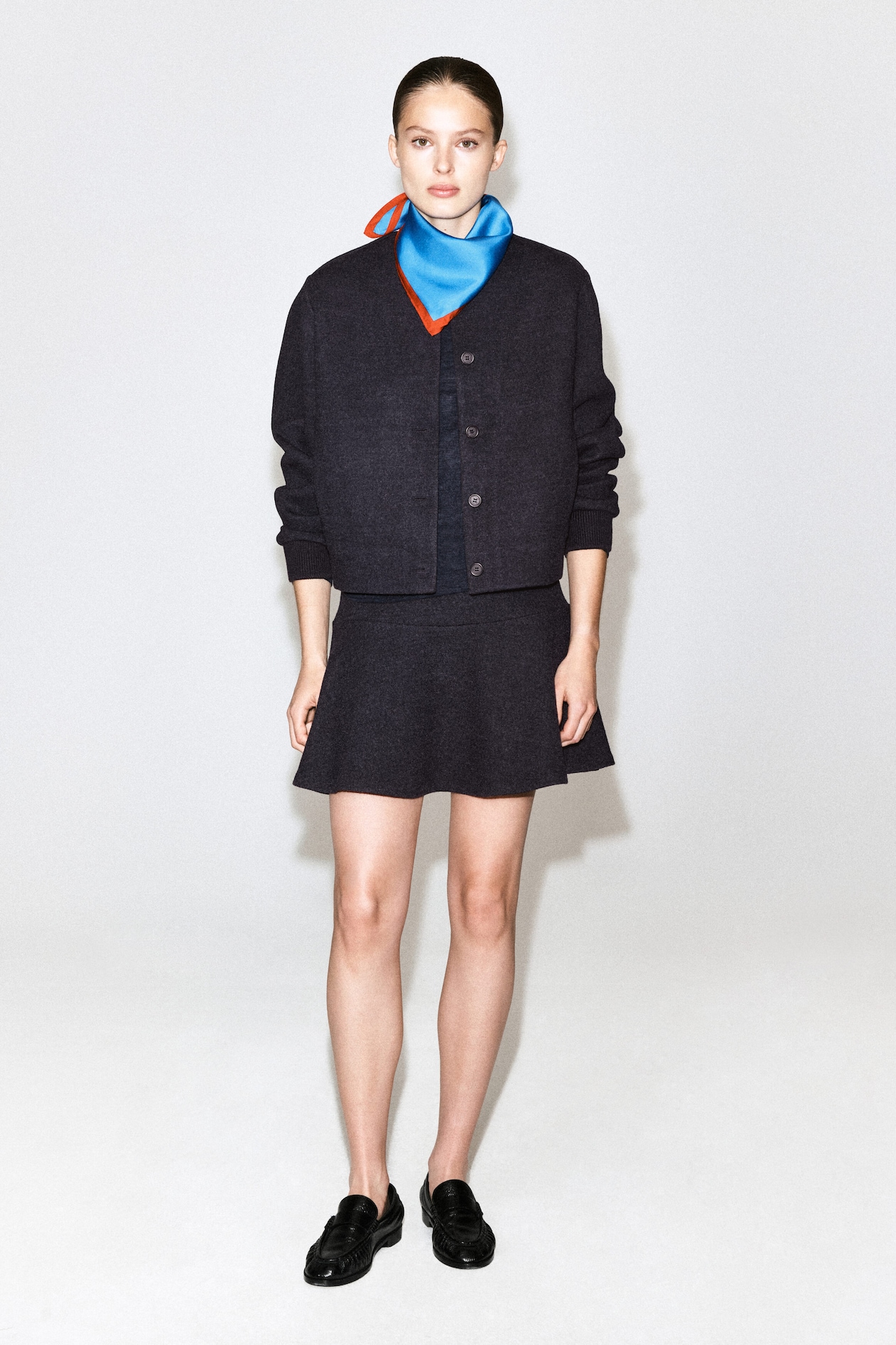 BOILED WOOL-BLEND MINI SKIRT — CHARCOAL MÉLANGE