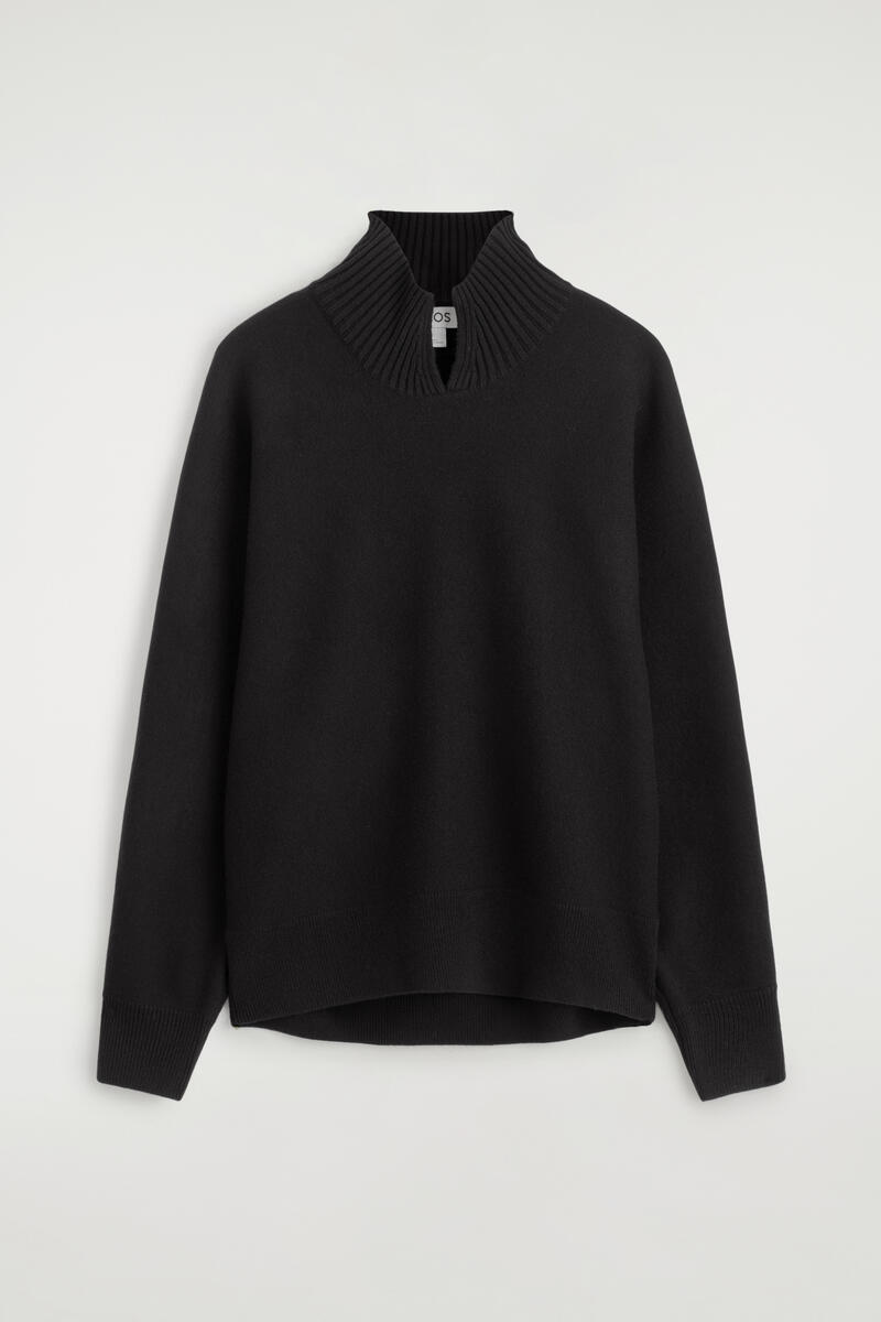 V-Detail Boiled Wool Funnel-Neck Sweater