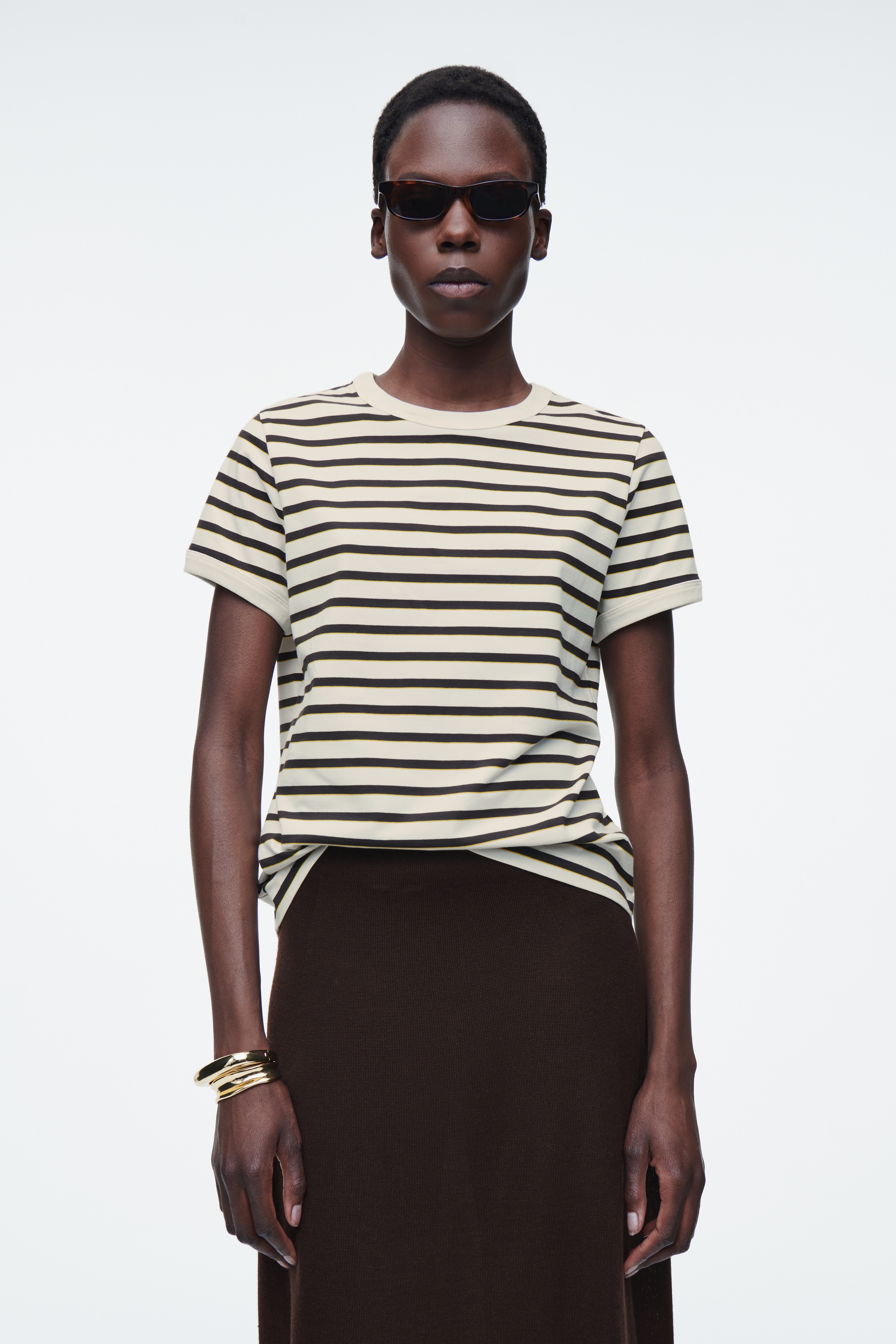 T-SHIRT RINGER COURT - BLANC / RAYURES/MARINE / BLANC/BLANC / BRUN/BORDEAUX / CRÈME/NOIR