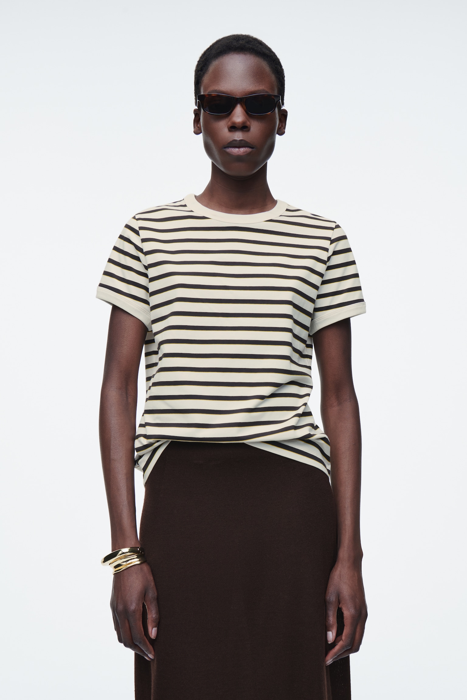 SHRUNKEN RINGER T-SHIRT - WHITE / STRIPED/NAVY / WHITE - 1