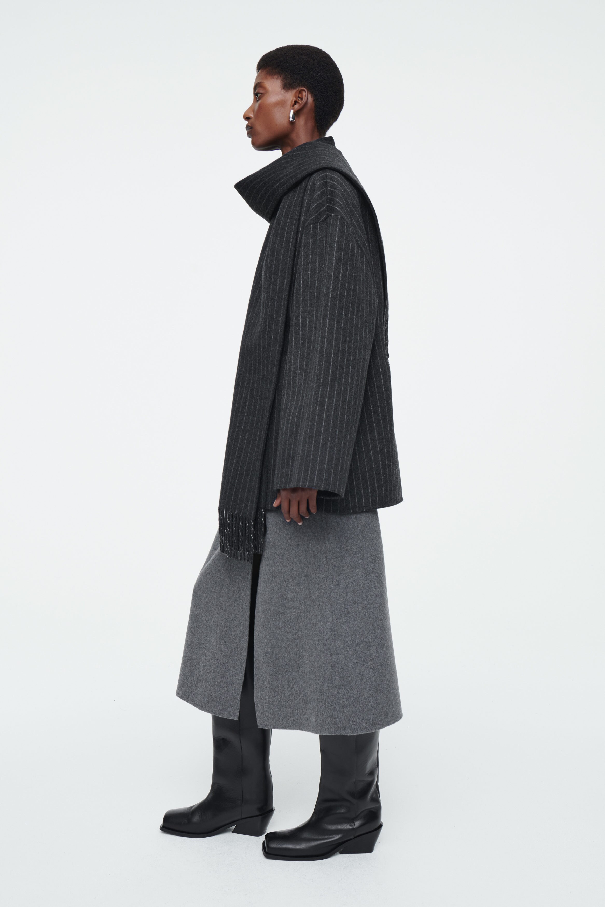 OVERSIZED WOOL-BLEND SCARF JACKET - CHARCOAL / PINSTRIPED | COS