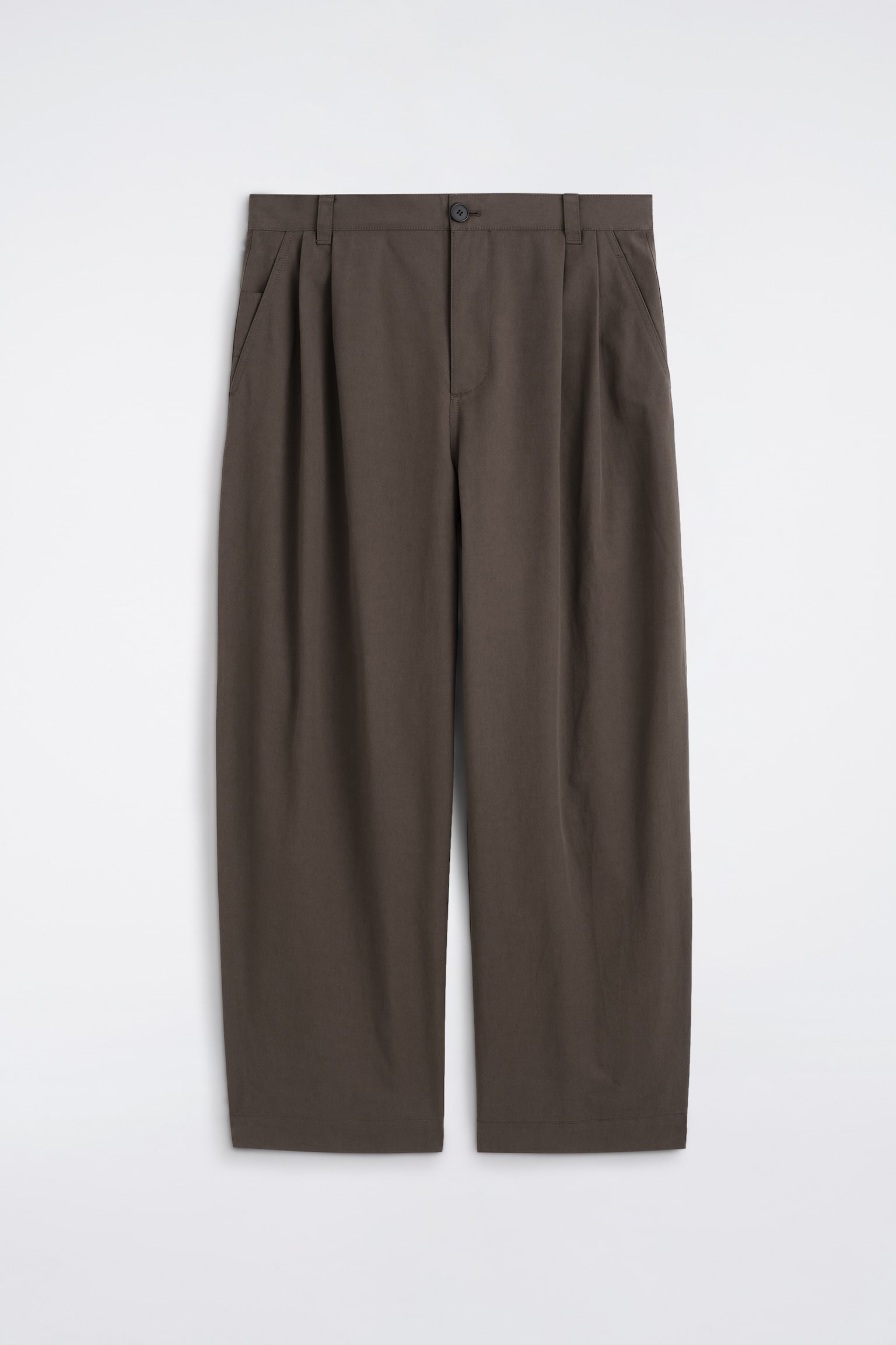 COTTON RELAXED-FIT BARREL-LEG UTILITY TROUSERS - חום/בז' - 1
