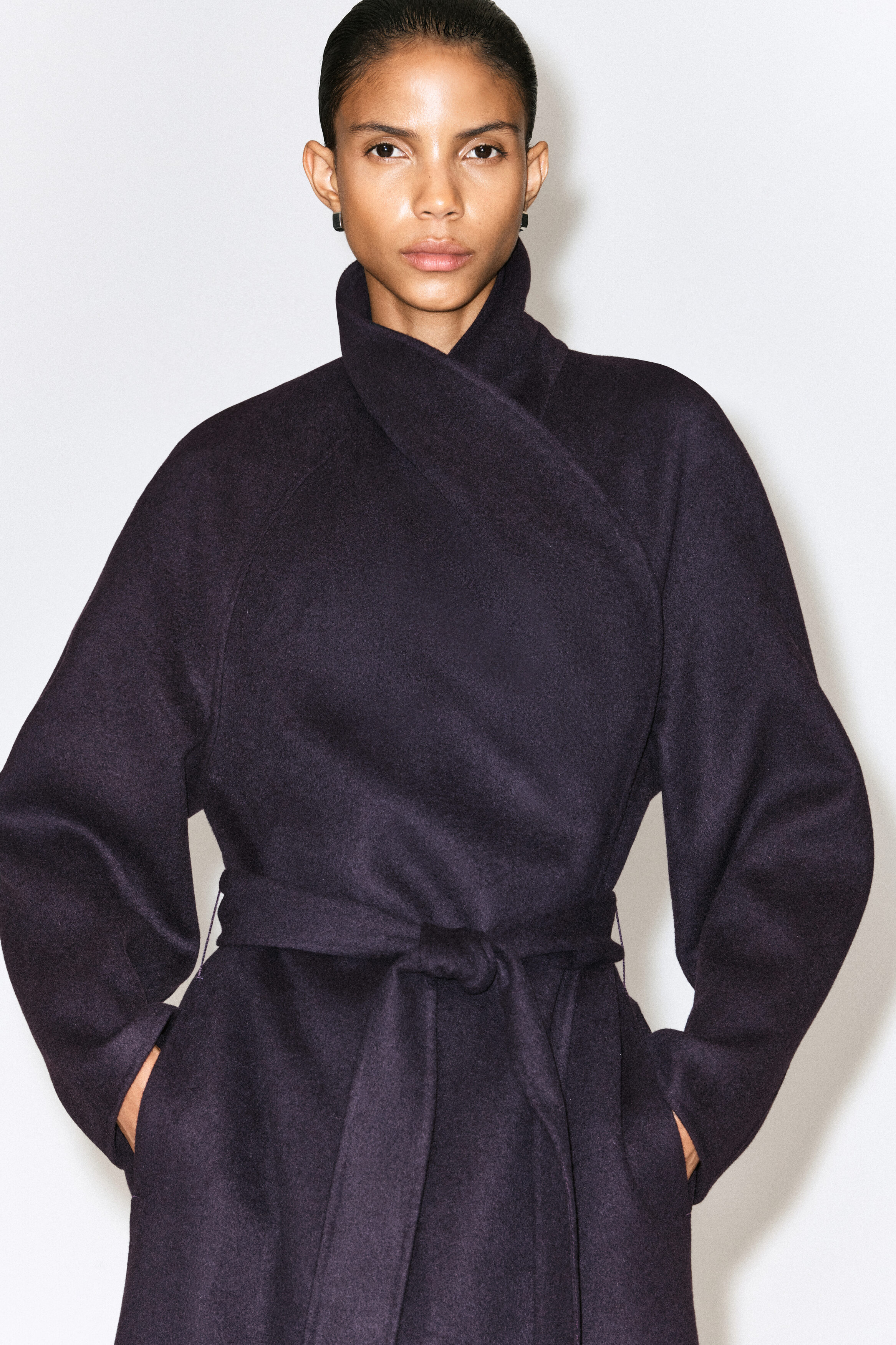 K*】様 <H>DOUBLE FACE BAL COLLAR BELTED CO DOUBLE-FACED WOOL SHAWL-COLLAR COAT - EGGPLANT | COS US