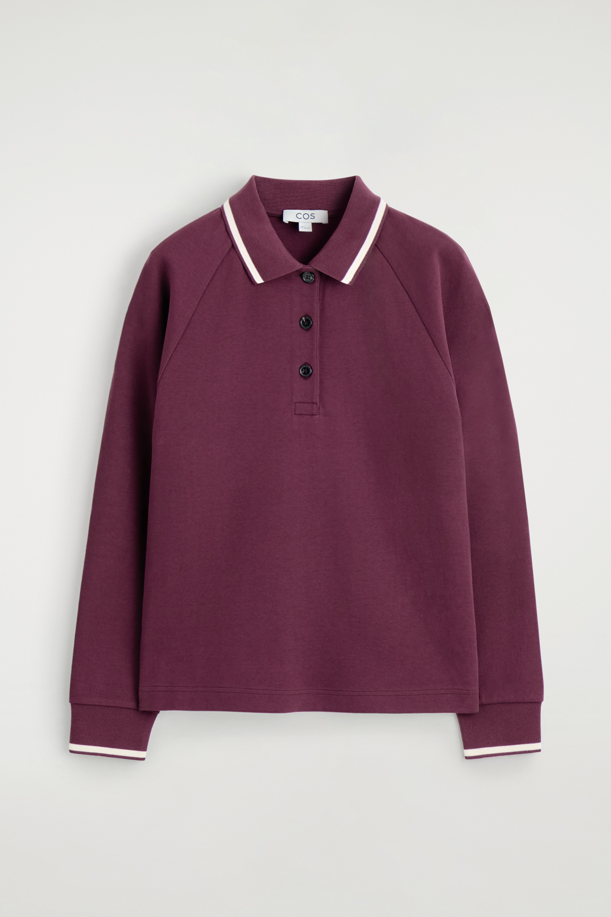 CONTRAST-TIPPED COTTON POLO TOP - BURGUNDY