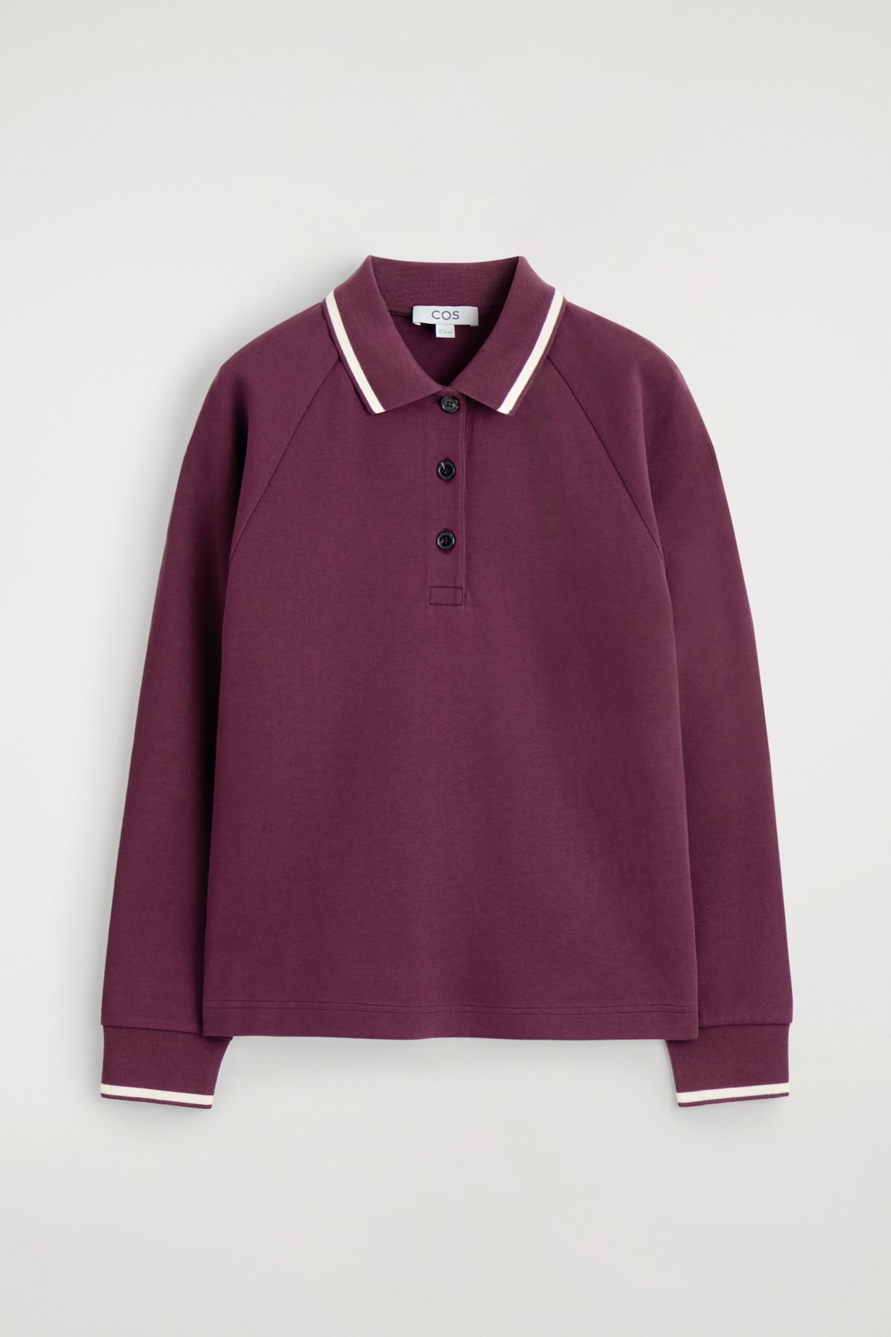 CONTRAST-TIPPED COTTON POLO TOP — BURGUNDY