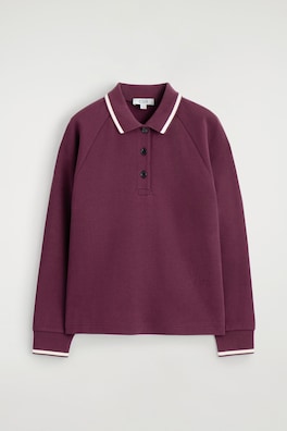 CONTRAST-TIPPED COTTON POLO TOP — BURGUNDY 7