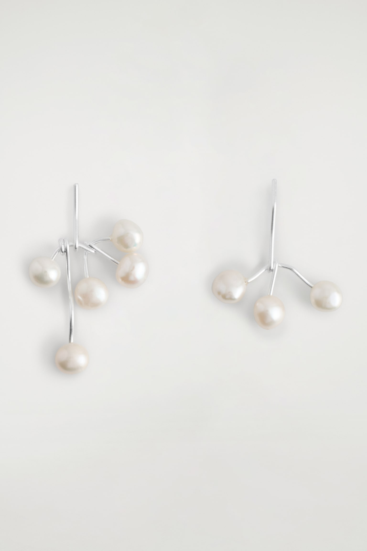 MISMATCHED CASCADING PEARL EARRINGS - SILVER - 2