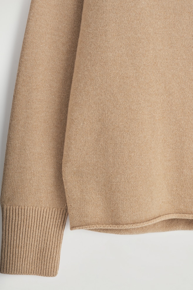 MERINO WOOL POLO JUMPER — BEIGE MÉLANGE