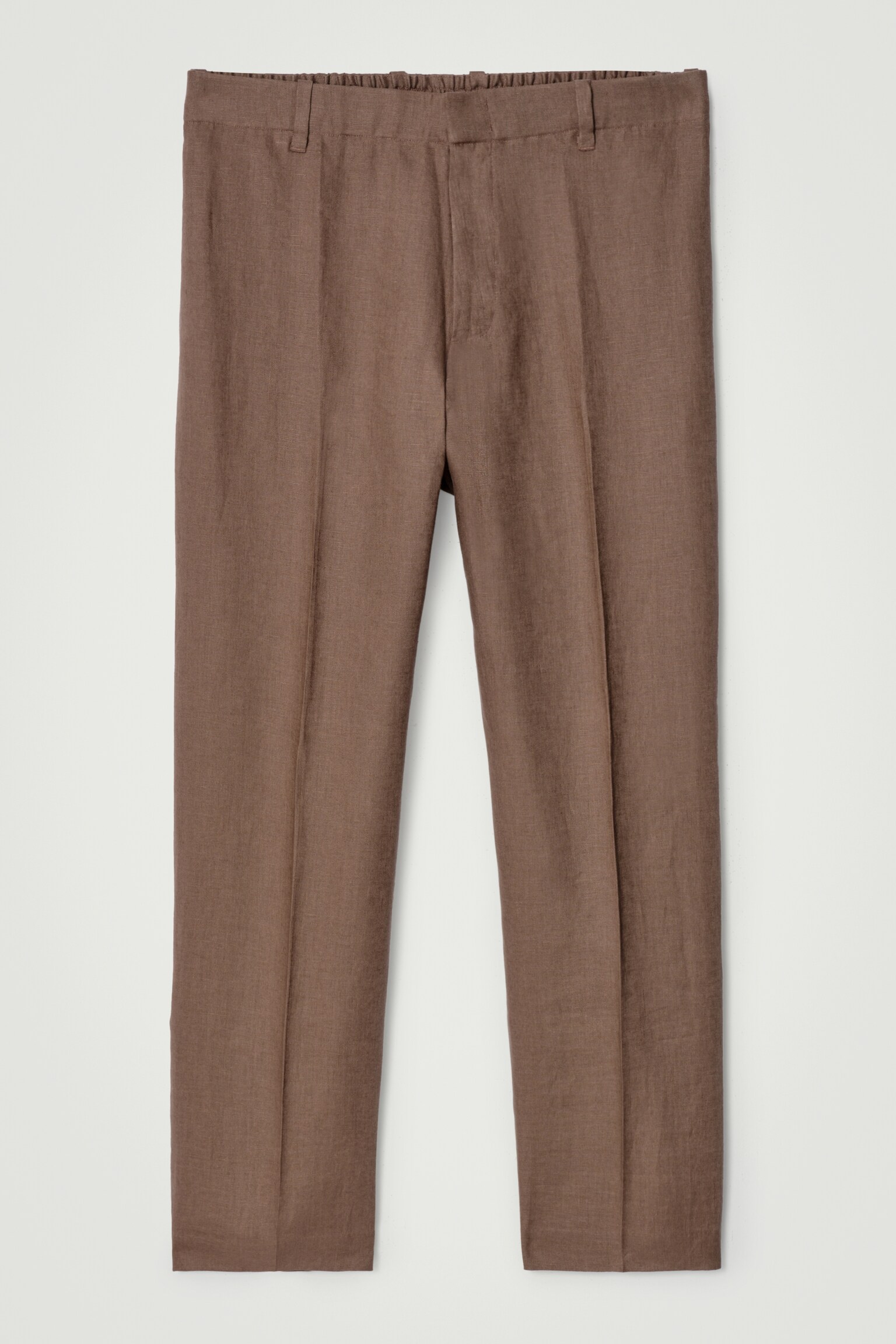 PANTALON DROIT À TAILLE ÉLASTIQUÉE EN LIN - BRUN/BLEU MARINE - 2