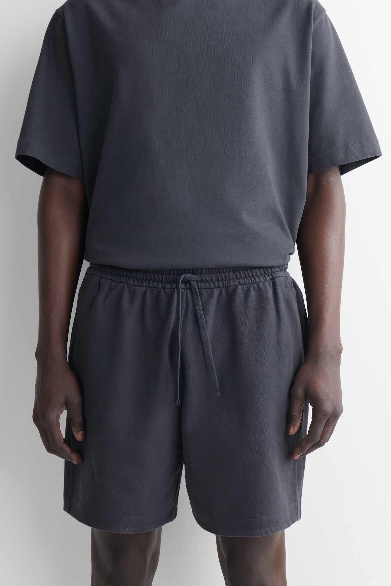 GARMENT-WASHED COTTON-JERSEY SHORTS — CHARCOAL