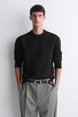 BOILED MERINO WOOL CREW-NECK SWEATER — BLACK 1
