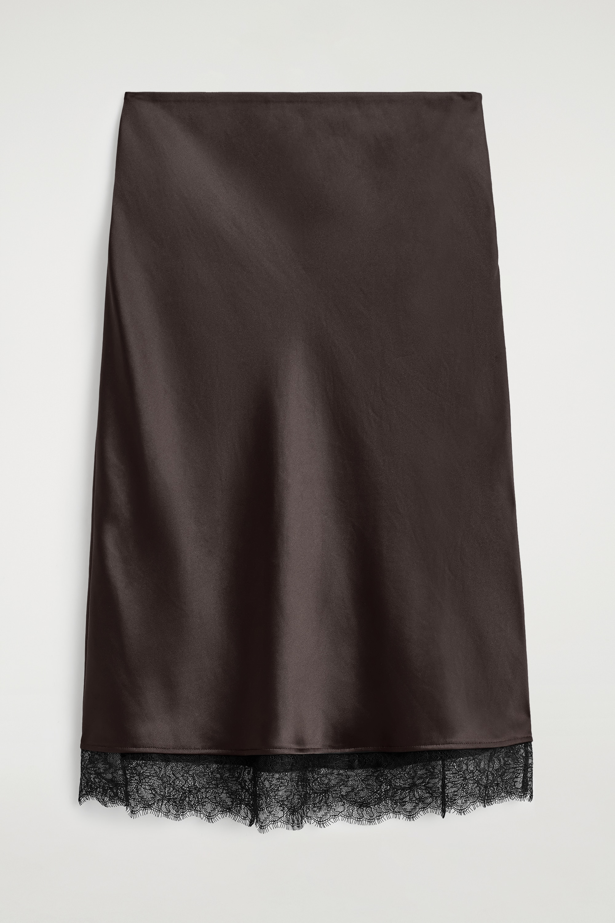 saia midi em cetim com renda - Castanho