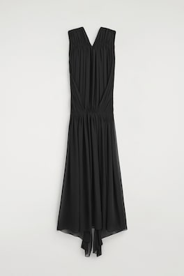DRAPED GATHERED CHIFFON MAXI DRESS — CARBON 8
