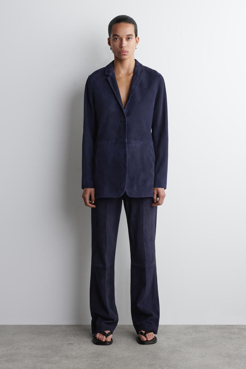 Cos Suede Straight-leg Trousers In Blue In Blue