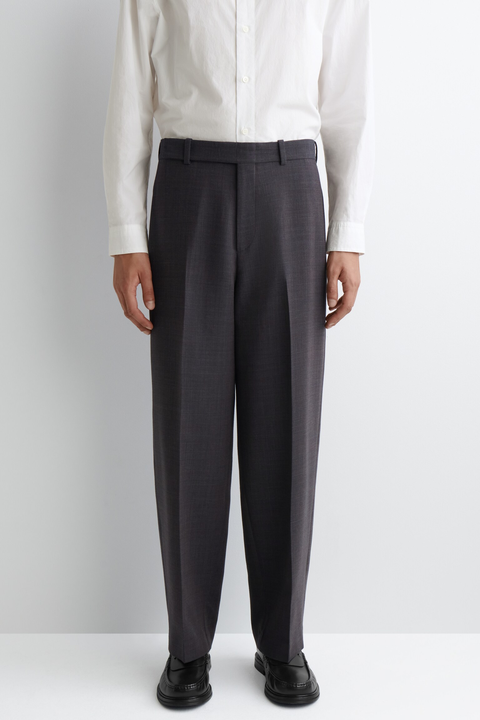 PANTALON DROIT EN LAINE MÉLANGÉE - BRUN FONCÉ/NOIR - 3