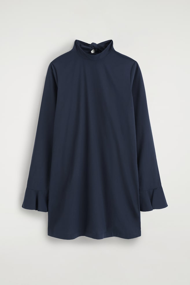 ABITO MINI IN COTONE CON POLSINI SVASATI - BLU NAVY - 1