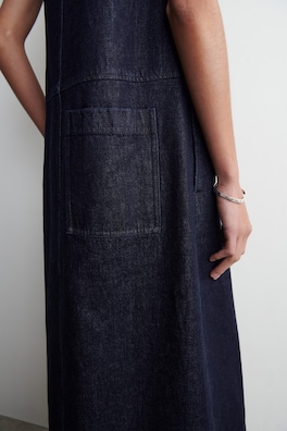 A-LINE DENIM MIDI DRESS — INDIGO 5