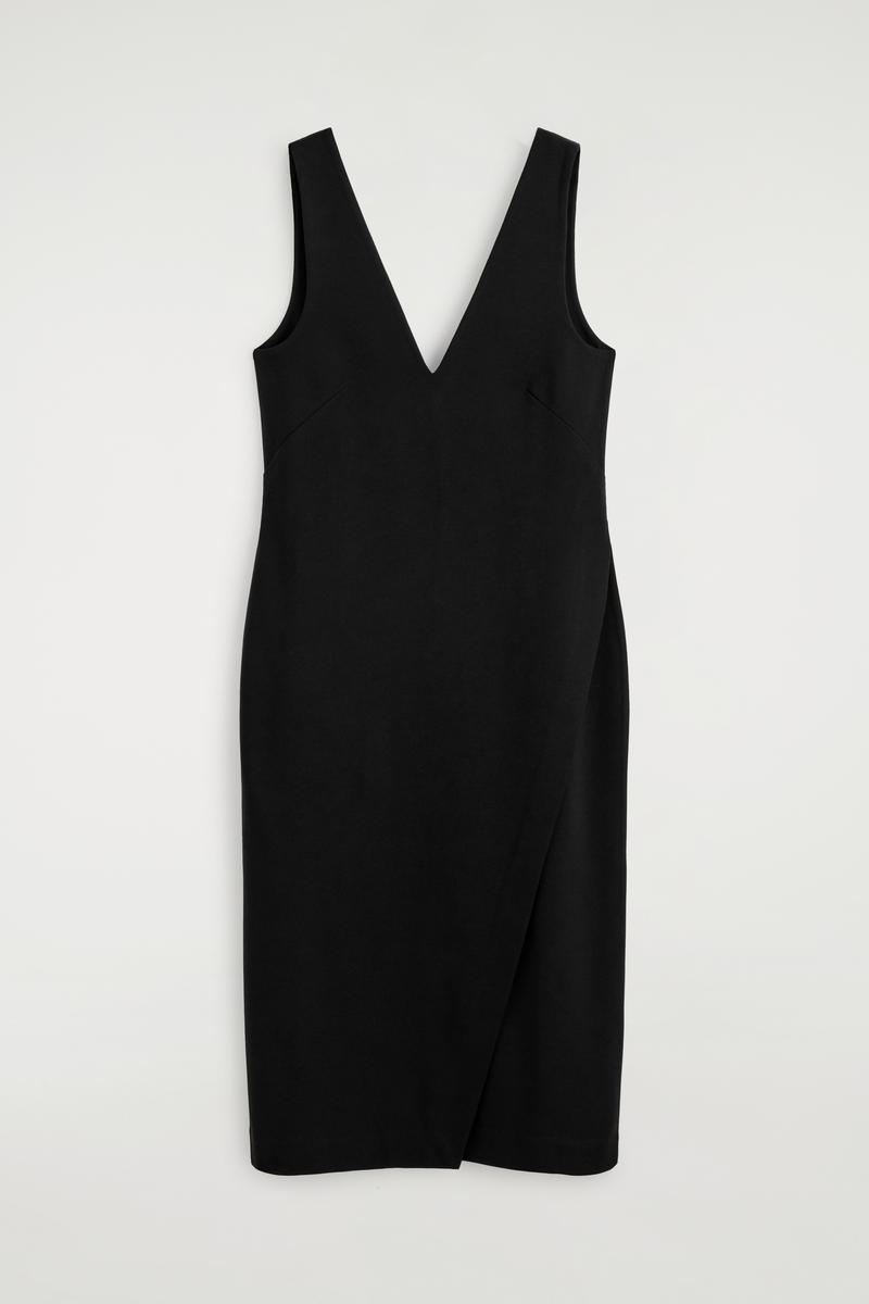 Cos V-neck Wrapped Midi Dress In Black
