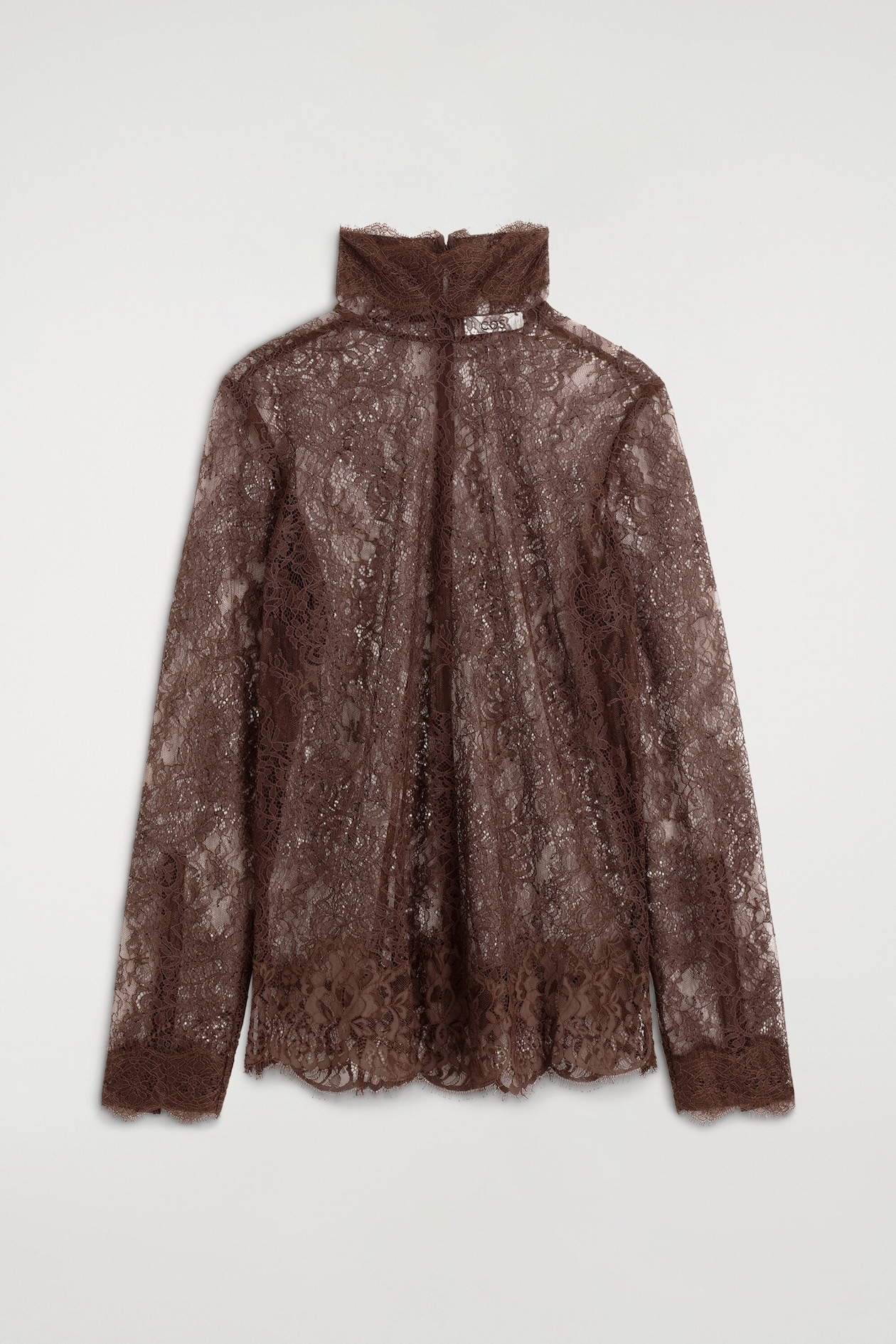 TURTLENECK LACE TOP — BROWN