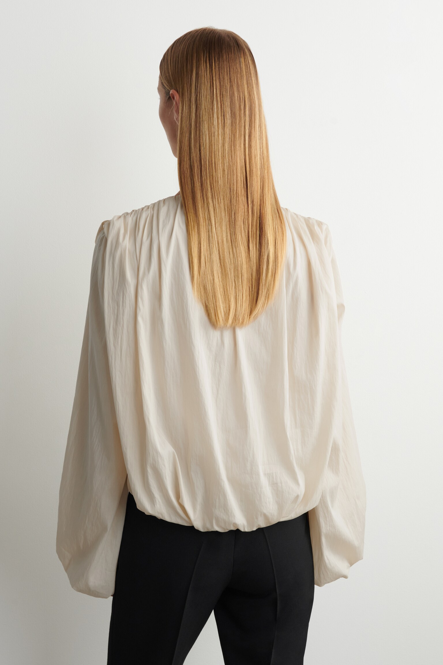 BLUSA A PORTAFOGLIO ARRICCIATA - ÉCRU/ANTRACITE - 3