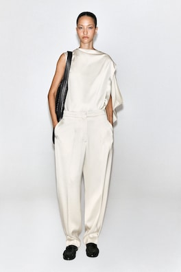 TAILORED MATTE-SATIN BARREL-LEG PANTS — OYSTER 2