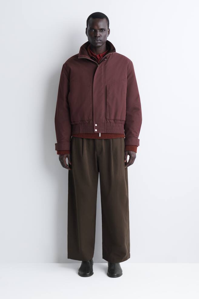 PADDED FUNNEL-NECK BOMBER JACKET - BURGUNDY/NAVY - 1
