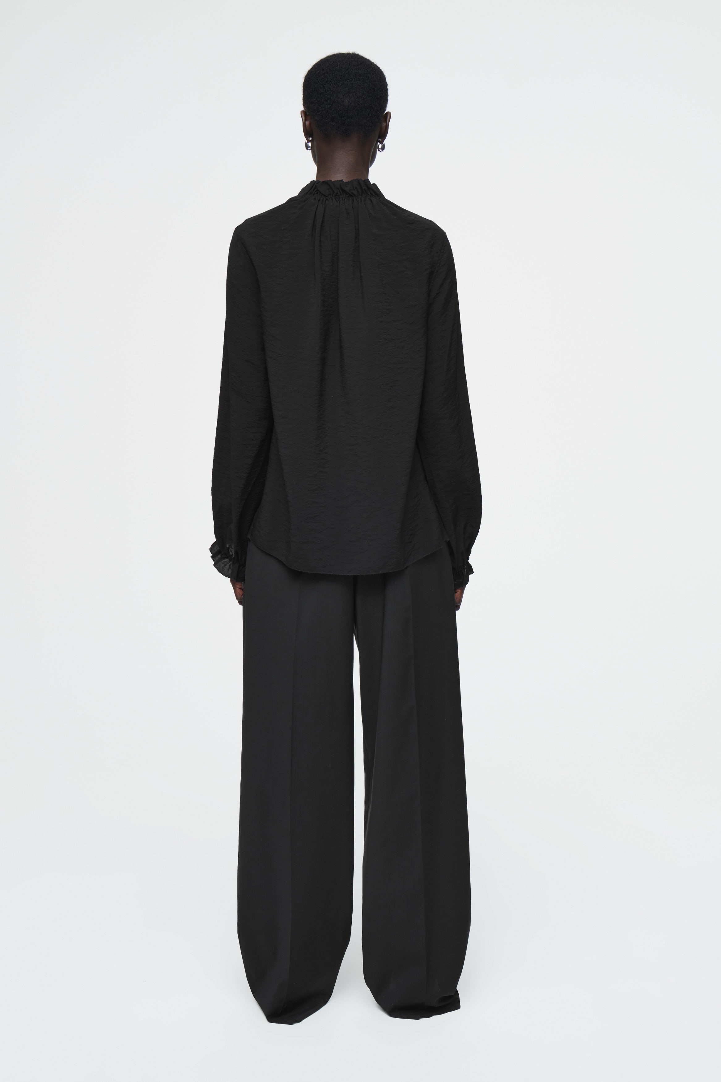 RUFFLED HIGH-NECK BLOUSE - BLACK | COS