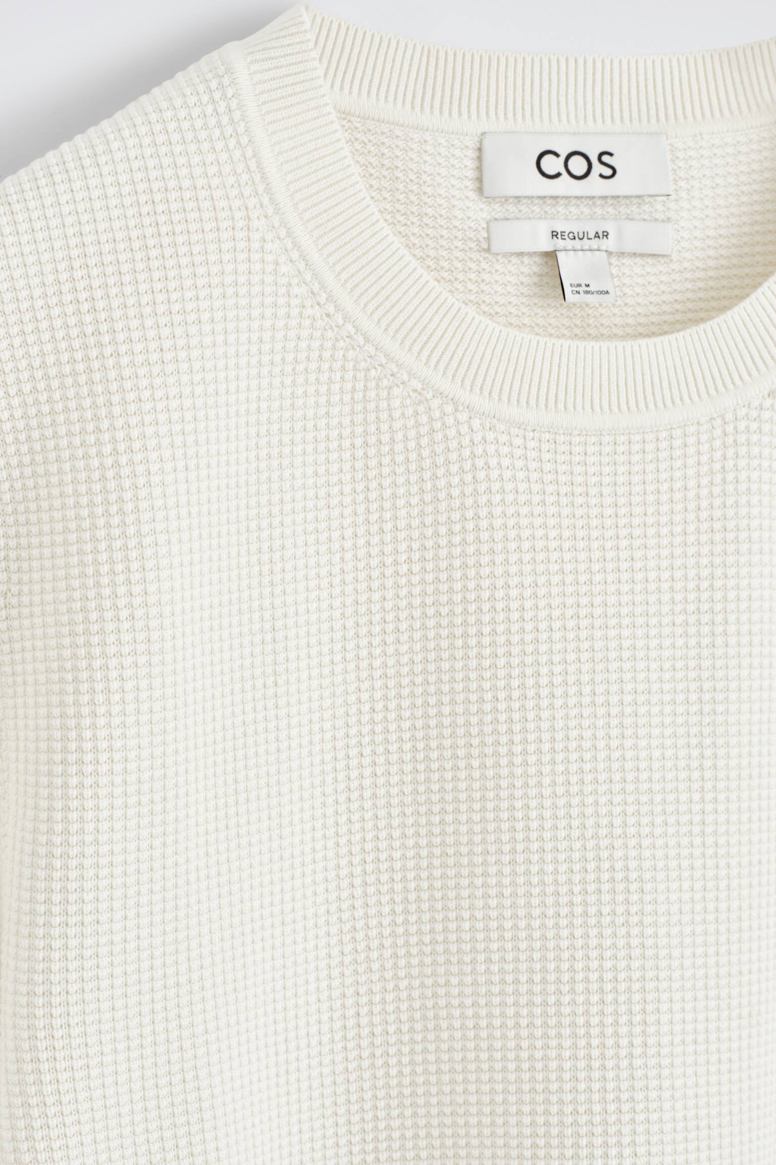 WAFFLE-KNIT COTTON T-SHIRT - OFF-WHITE/KHAKI - 4